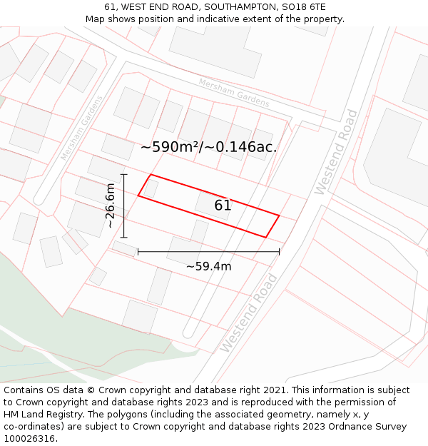 61, WEST END ROAD, SOUTHAMPTON, SO18 6TE: Plot and title map