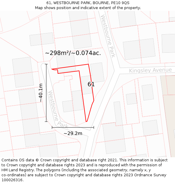 61, WESTBOURNE PARK, BOURNE, PE10 9QS: Plot and title map