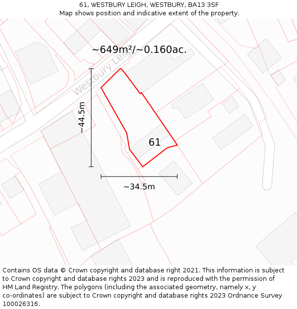 61, WESTBURY LEIGH, WESTBURY, BA13 3SF: Plot and title map