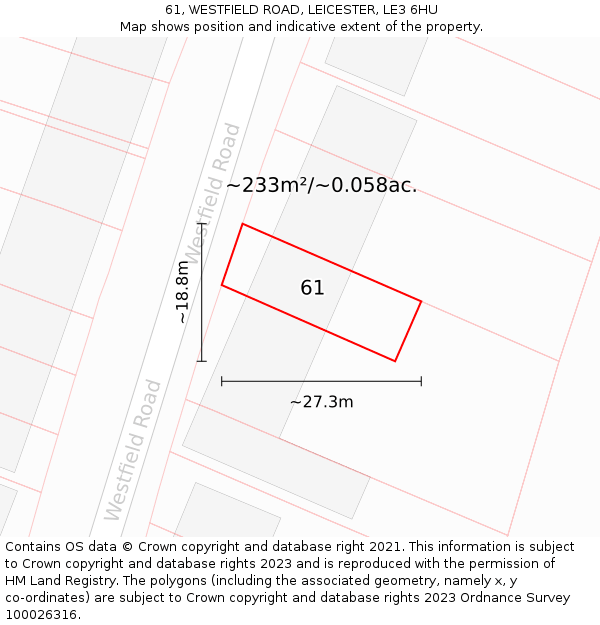 61, WESTFIELD ROAD, LEICESTER, LE3 6HU: Plot and title map