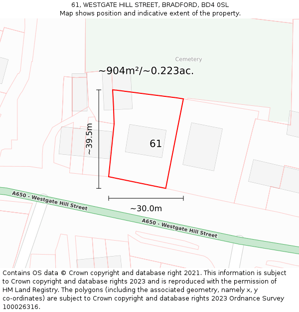 61, WESTGATE HILL STREET, BRADFORD, BD4 0SL: Plot and title map