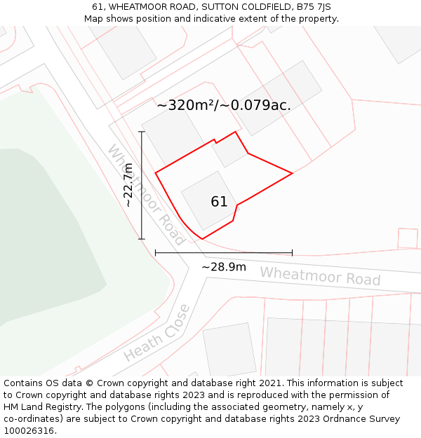 61, WHEATMOOR ROAD, SUTTON COLDFIELD, B75 7JS: Plot and title map