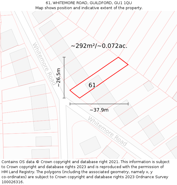 61, WHITEMORE ROAD, GUILDFORD, GU1 1QU: Plot and title map