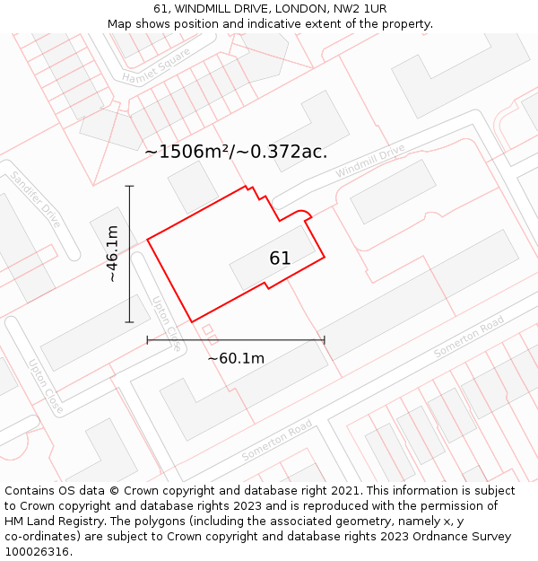 61, WINDMILL DRIVE, LONDON, NW2 1UR: Plot and title map