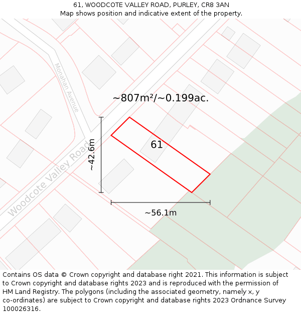 61, WOODCOTE VALLEY ROAD, PURLEY, CR8 3AN: Plot and title map