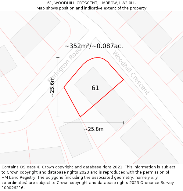 61, WOODHILL CRESCENT, HARROW, HA3 0LU: Plot and title map