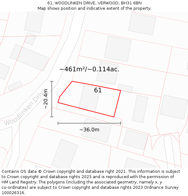 61, WOODLINKEN DRIVE, VERWOOD, BH31 6BN: Plot and title map