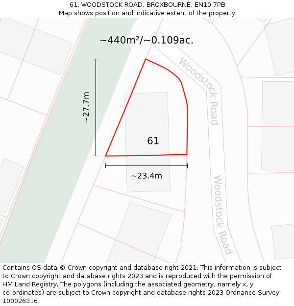 61, WOODSTOCK ROAD, BROXBOURNE, EN10 7PB: Plot and title map