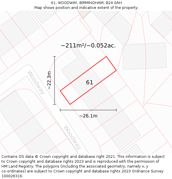 61, WOODWAY, BIRMINGHAM, B24 0AH: Plot and title map