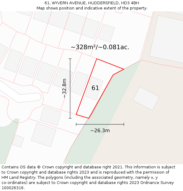 61, WYVERN AVENUE, HUDDERSFIELD, HD3 4BH: Plot and title map