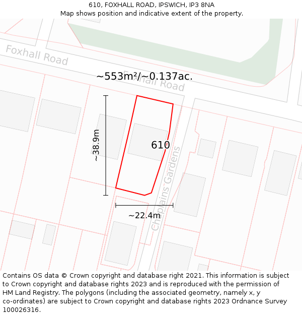 610, FOXHALL ROAD, IPSWICH, IP3 8NA: Plot and title map