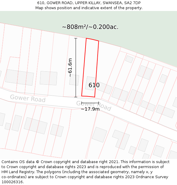 610, GOWER ROAD, UPPER KILLAY, SWANSEA, SA2 7DP: Plot and title map