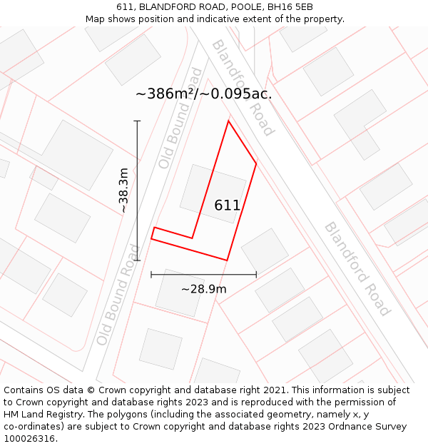 611, BLANDFORD ROAD, POOLE, BH16 5EB: Plot and title map