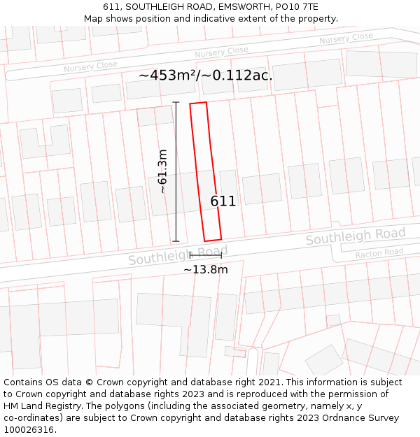 611, SOUTHLEIGH ROAD, EMSWORTH, PO10 7TE: Plot and title map