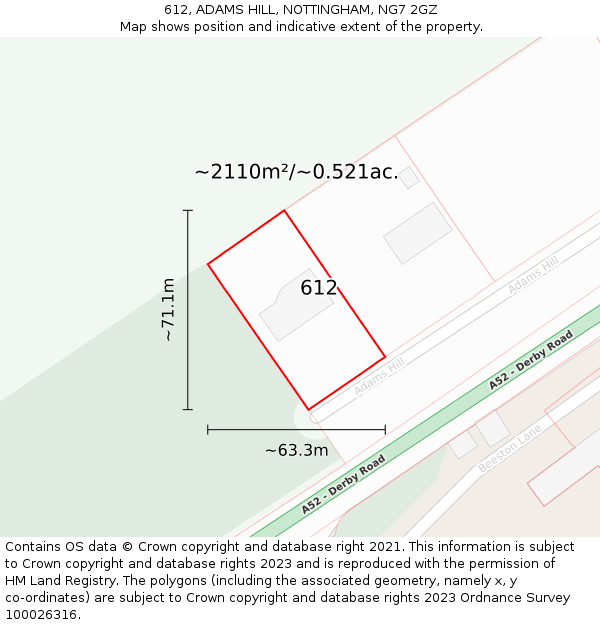 612, ADAMS HILL, NOTTINGHAM, NG7 2GZ: Plot and title map
