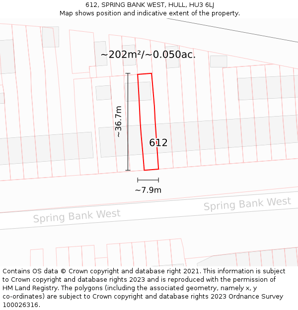 612, SPRING BANK WEST, HULL, HU3 6LJ: Plot and title map