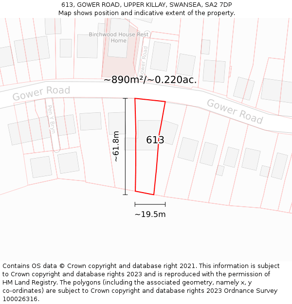 613, GOWER ROAD, UPPER KILLAY, SWANSEA, SA2 7DP: Plot and title map