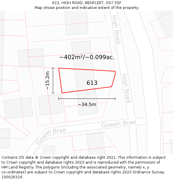 613, HIGH ROAD, BENFLEET, SS7 5SF: Plot and title map