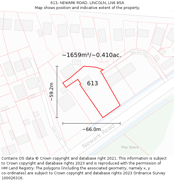 613, NEWARK ROAD, LINCOLN, LN6 8SA: Plot and title map