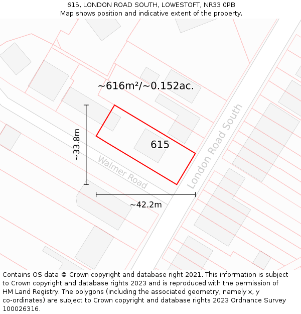 615, LONDON ROAD SOUTH, LOWESTOFT, NR33 0PB: Plot and title map