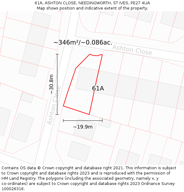 61A, ASHTON CLOSE, NEEDINGWORTH, ST IVES, PE27 4UA: Plot and title map