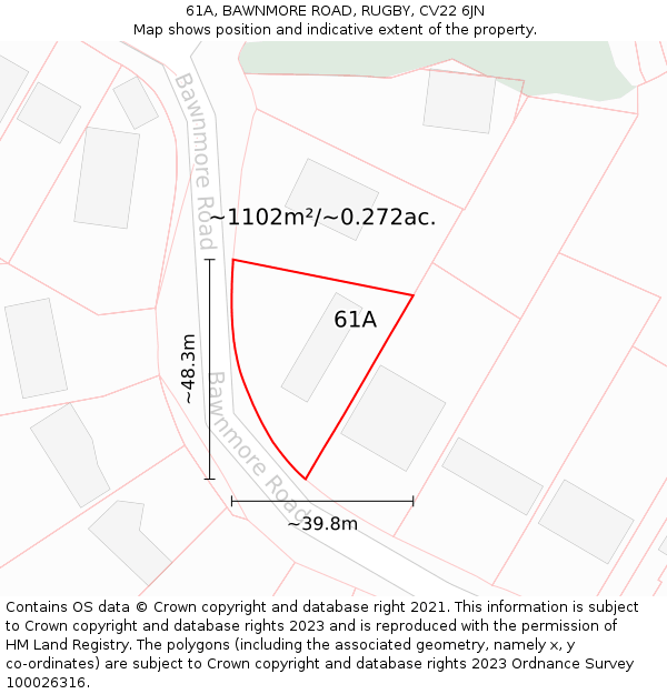 61A, BAWNMORE ROAD, RUGBY, CV22 6JN: Plot and title map