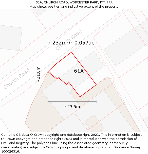 61A, CHURCH ROAD, WORCESTER PARK, KT4 7RR: Plot and title map