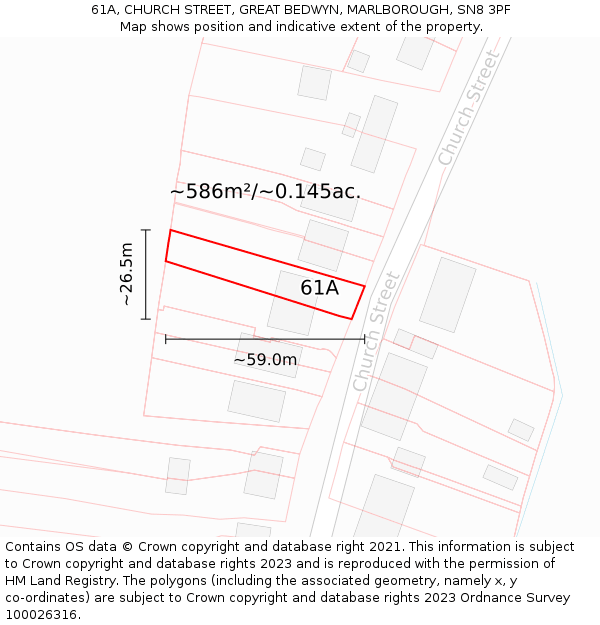 61A, CHURCH STREET, GREAT BEDWYN, MARLBOROUGH, SN8 3PF: Plot and title map