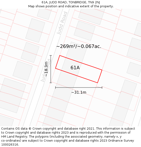 61A, JUDD ROAD, TONBRIDGE, TN9 2NJ: Plot and title map