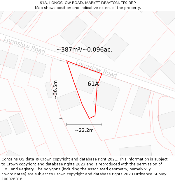 61A, LONGSLOW ROAD, MARKET DRAYTON, TF9 3BP: Plot and title map
