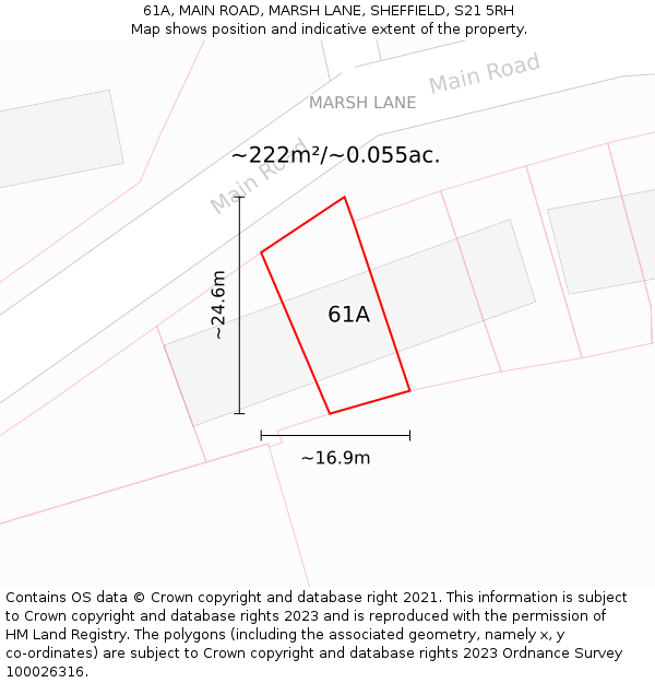 61A, MAIN ROAD, MARSH LANE, SHEFFIELD, S21 5RH: Plot and title map