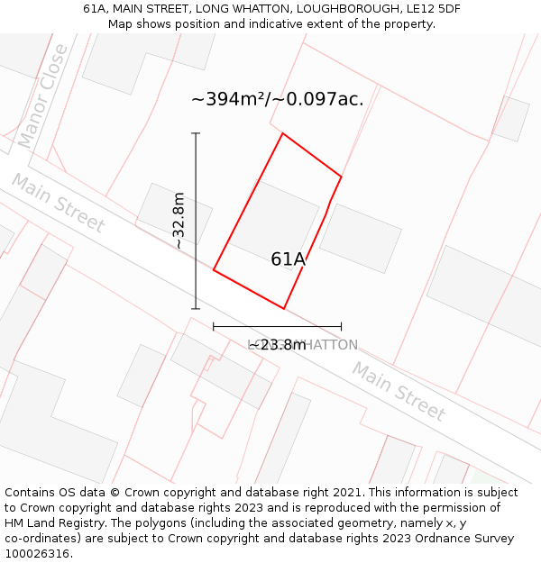 61A, MAIN STREET, LONG WHATTON, LOUGHBOROUGH, LE12 5DF: Plot and title map