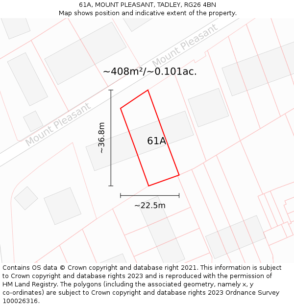 61A, MOUNT PLEASANT, TADLEY, RG26 4BN: Plot and title map