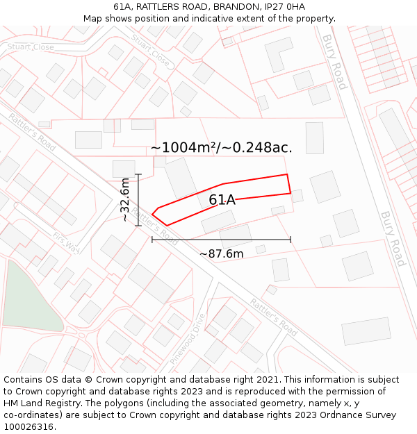 61A, RATTLERS ROAD, BRANDON, IP27 0HA: Plot and title map