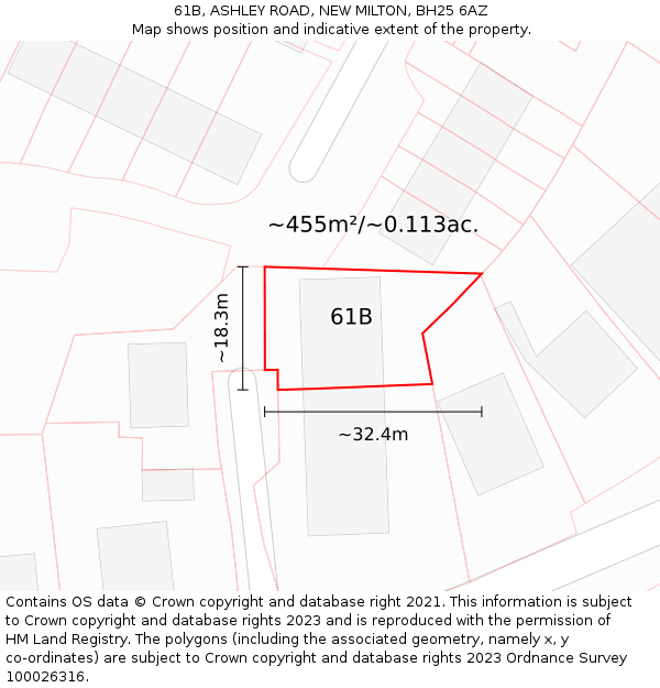 61B, ASHLEY ROAD, NEW MILTON, BH25 6AZ: Plot and title map