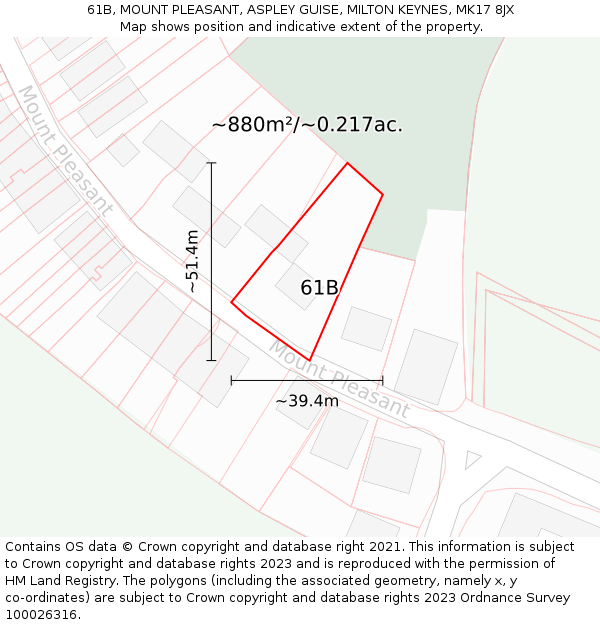 61B, MOUNT PLEASANT, ASPLEY GUISE, MILTON KEYNES, MK17 8JX: Plot and title map