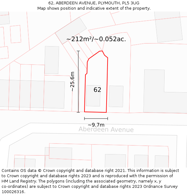 62, ABERDEEN AVENUE, PLYMOUTH, PL5 3UG: Plot and title map