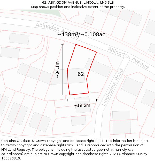 62, ABINGDON AVENUE, LINCOLN, LN6 3LE: Plot and title map