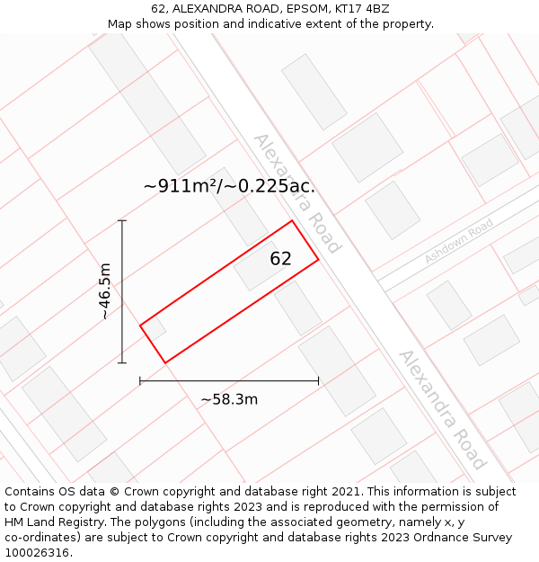 62, ALEXANDRA ROAD, EPSOM, KT17 4BZ: Plot and title map