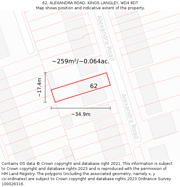 62, ALEXANDRA ROAD, KINGS LANGLEY, WD4 8DT: Plot and title map