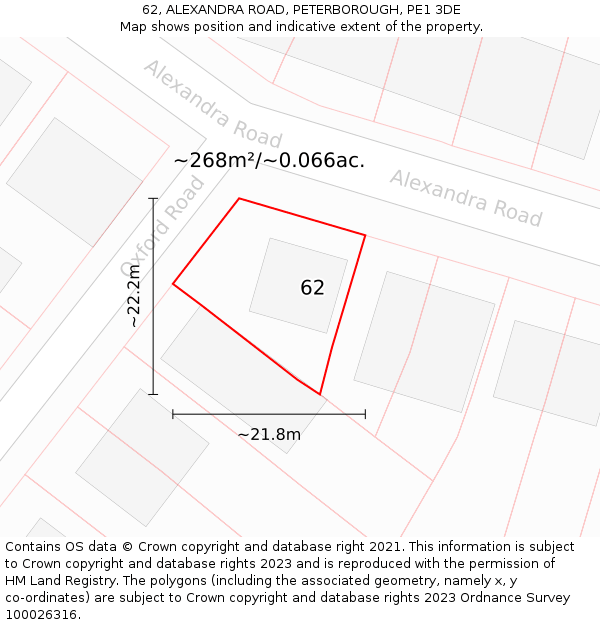 62, ALEXANDRA ROAD, PETERBOROUGH, PE1 3DE: Plot and title map