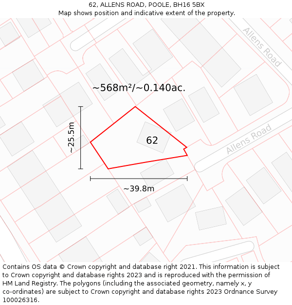 62, ALLENS ROAD, POOLE, BH16 5BX: Plot and title map