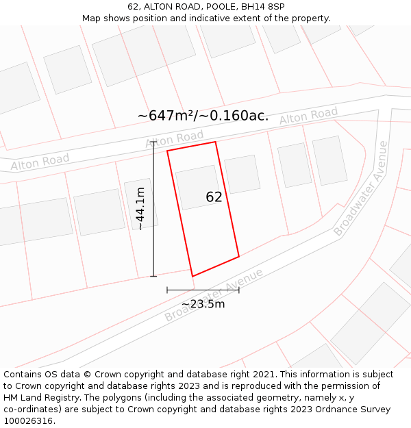 62, ALTON ROAD, POOLE, BH14 8SP: Plot and title map