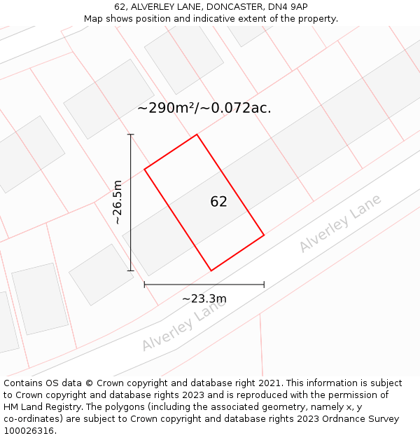 62, ALVERLEY LANE, DONCASTER, DN4 9AP: Plot and title map