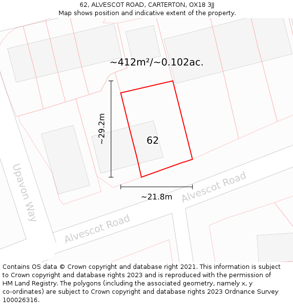 62, ALVESCOT ROAD, CARTERTON, OX18 3JJ: Plot and title map