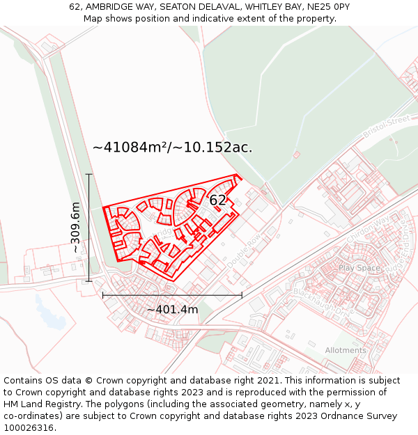 62, AMBRIDGE WAY, SEATON DELAVAL, WHITLEY BAY, NE25 0PY: Plot and title map