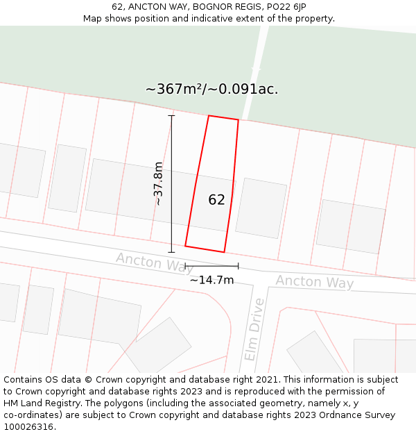 62, ANCTON WAY, BOGNOR REGIS, PO22 6JP: Plot and title map