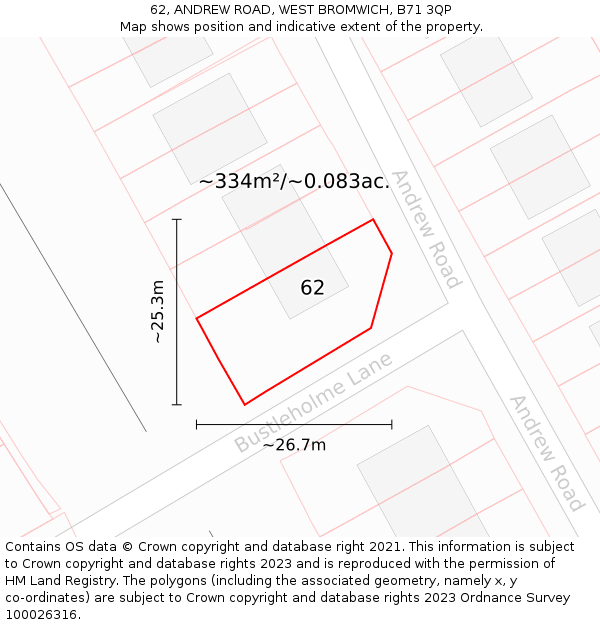 62, ANDREW ROAD, WEST BROMWICH, B71 3QP: Plot and title map