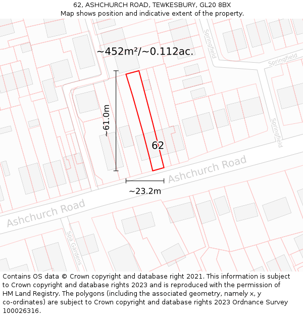 62, ASHCHURCH ROAD, TEWKESBURY, GL20 8BX: Plot and title map