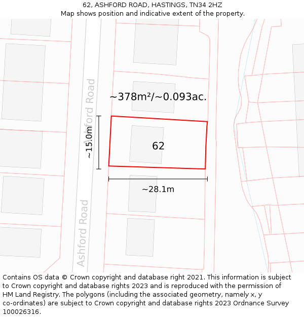 62, ASHFORD ROAD, HASTINGS, TN34 2HZ: Plot and title map